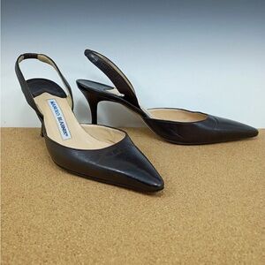 Manolo Blahnik Carolyne Dark Brown leather with rare blue label 36.5 (US size 6)